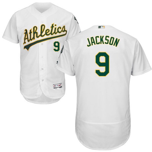Athletics #9 Reggie Jackson White Flexbase Authentic Collection Stitched MLB Jersey - Click Image to Close
